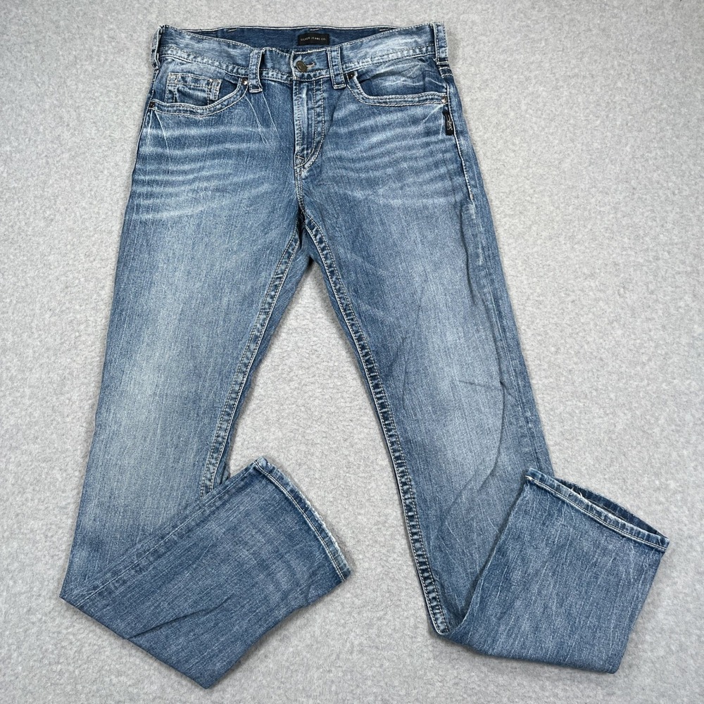 Silver Eddie Jeans Mens 33x36 (33x35) Blue Relaxed Slim Straight Medium Denim